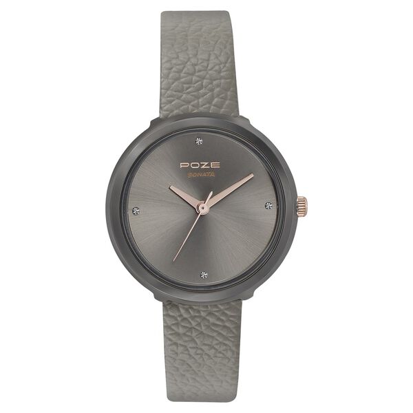 Poze by Sonata Quartz Analog Grey Dial Leather Strap Watch for Women - image number 0