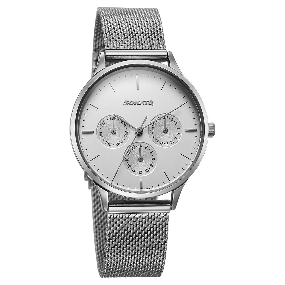Sonata Festive Quartz Multifunction Silver Dial Metal Strap Watch For Women-picture-20