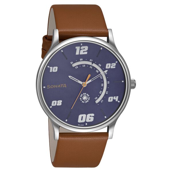 Sonata RPM Quartz Analog with Day and Date Blue Dial Leather Strap Watch for Men - image number 0