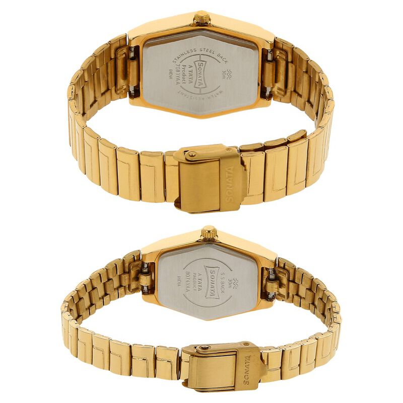 Sonata Quartz Analog Golden Dial Stainless Steel Strap Watch for Couple - image number 3
