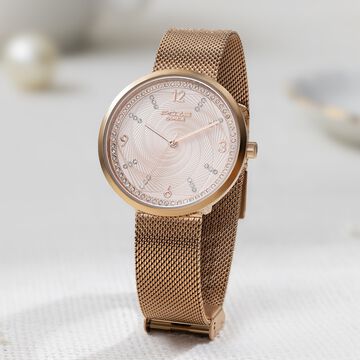 Sonata Poze Quartz Analog Rose Gold Dial Mesh Strap Watch for Women