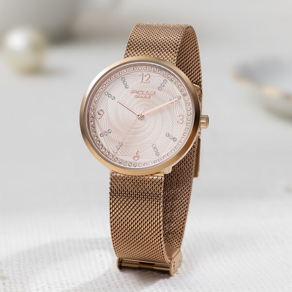 Sonata Poze Quartz Analog Rose Gold Dial Mesh Strap Watch for Women - image number 0