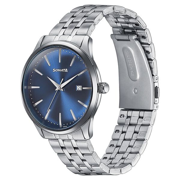 Sonata Wedding Edit Quartz Analog with Date Blue Dial Stainless Steel Strap Watch For Men - image number 3