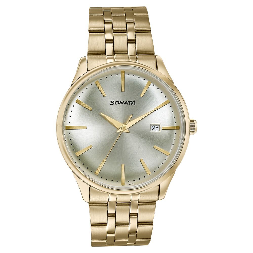Sonata Wedding Edit Quartz Analog with Date Golden Dial Stainless Steel Strap Watch For Men-picture-22