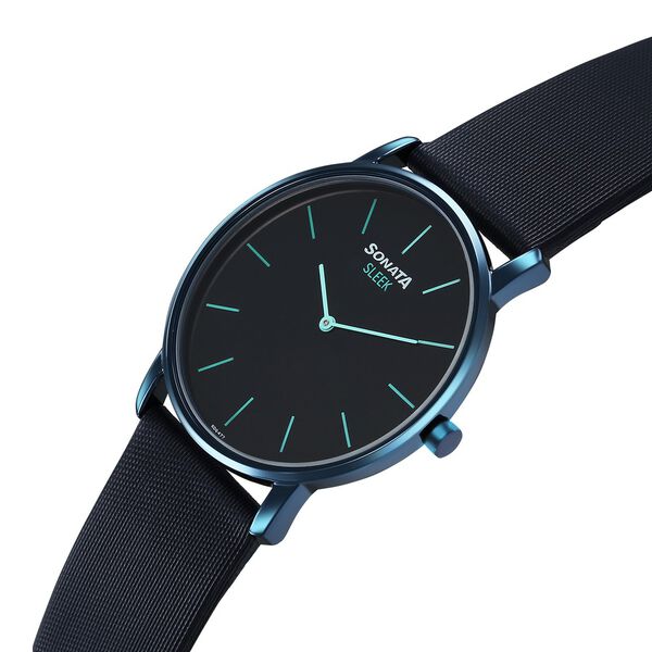 Sonata Sleek Quartz Analog Blue Dial Blue Leather Strap Watch For Men - image number 1