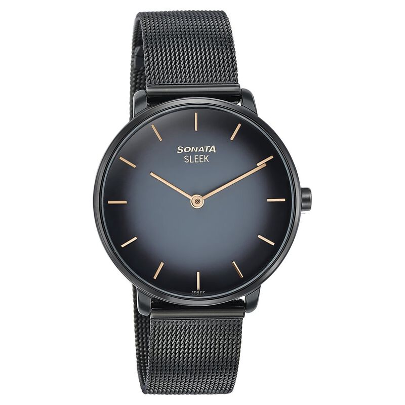 Sonata Sleek Quartz Analog Black Dial Black Stainless Steel Strap Watch for  Women