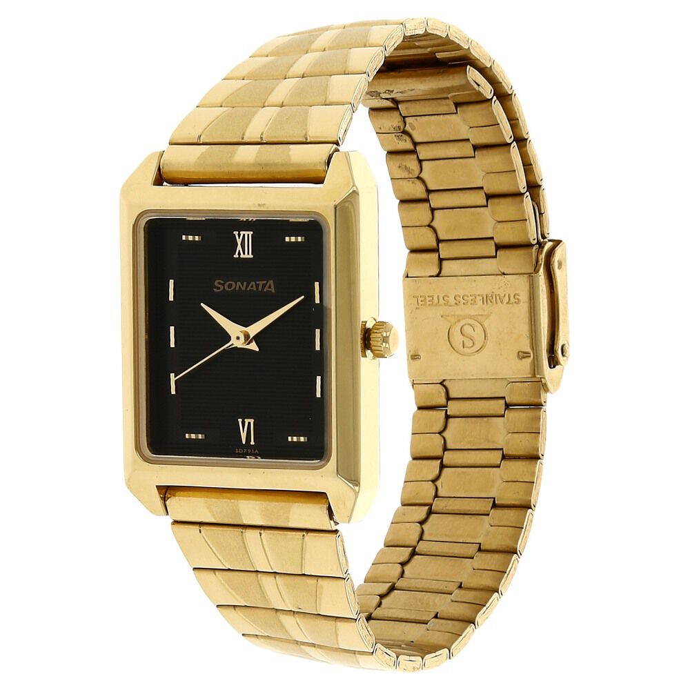 Sonata Quartz Analog Black Dial Metal Strap Watch for Men