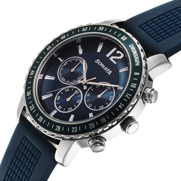 Sonata Chronos Quartz Analog with Date Blue Dial Blue Colour Plastic Strap Watch For Men - image number 4