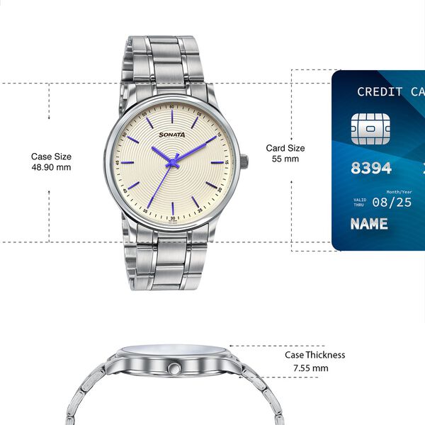 Sonata Aspire Quartz Analog Off-white Dial Silver Stainless Steel Strap Watch For Men - image number 3