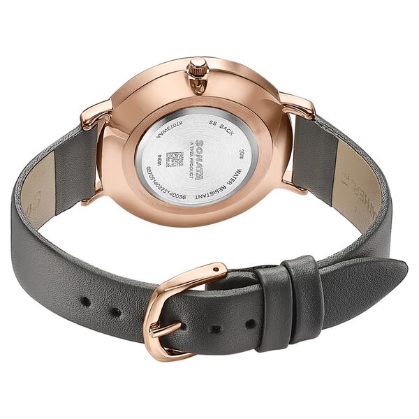 Sonata Modern Edit Quartz Analog Grey Dial Leather Strap Watch For Women - image number 4