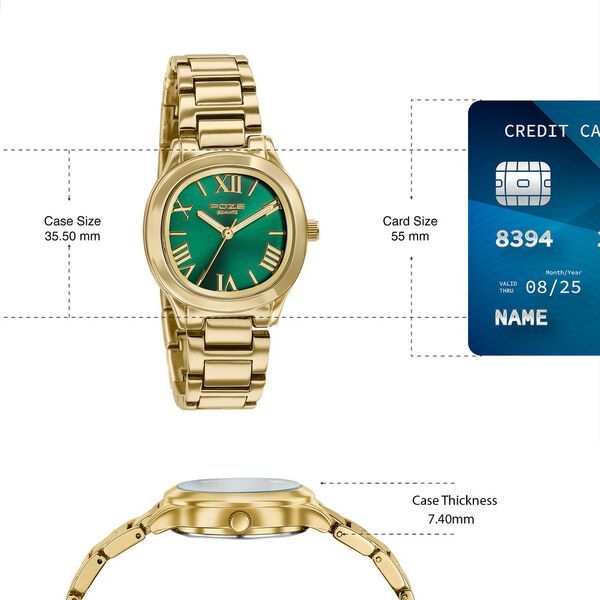 Poze By Sonata Quartz Analog Green Dial Golden Metal Strap Watch For Women - image number 3