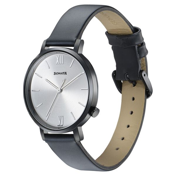Sonata Elegent Essentials Quartz Analog Silver Dial Leather Strap Watch For Women - image number 2