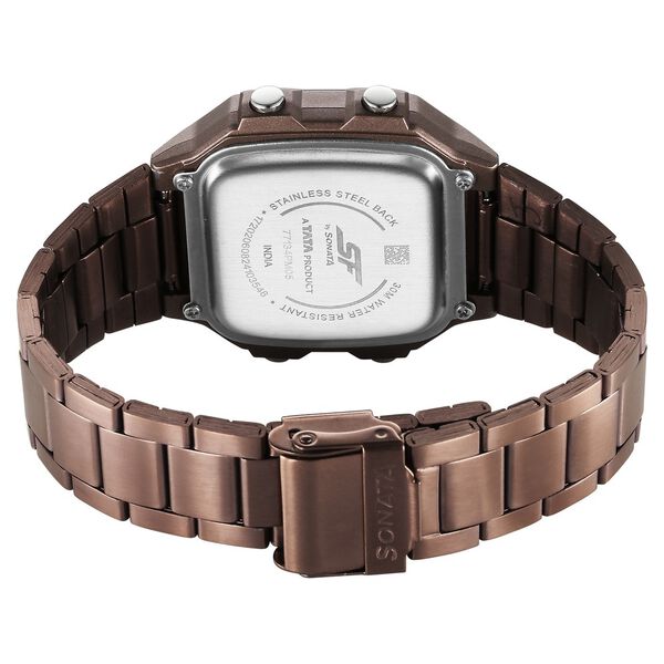 Sonata Hexa Digital Black Dial Brown Color Stainless Steel Strap Watch For Unisex - image number 3