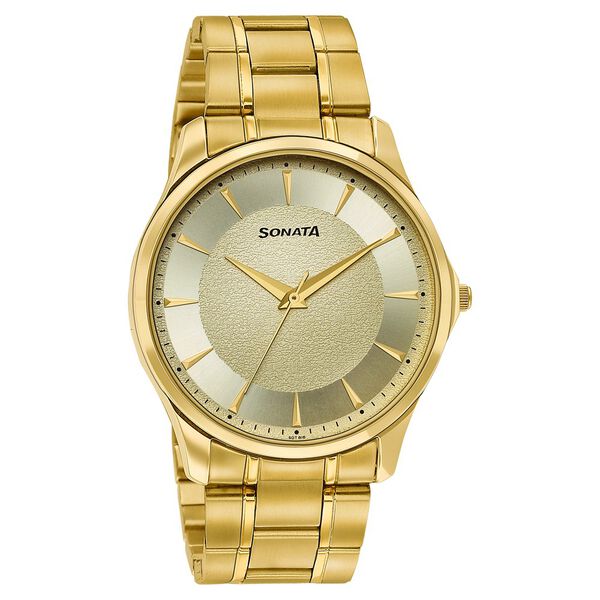 Sonata Traditional Essentials Gold Dial Gold-Tone Stainless Steel Strap Watch - image number 1