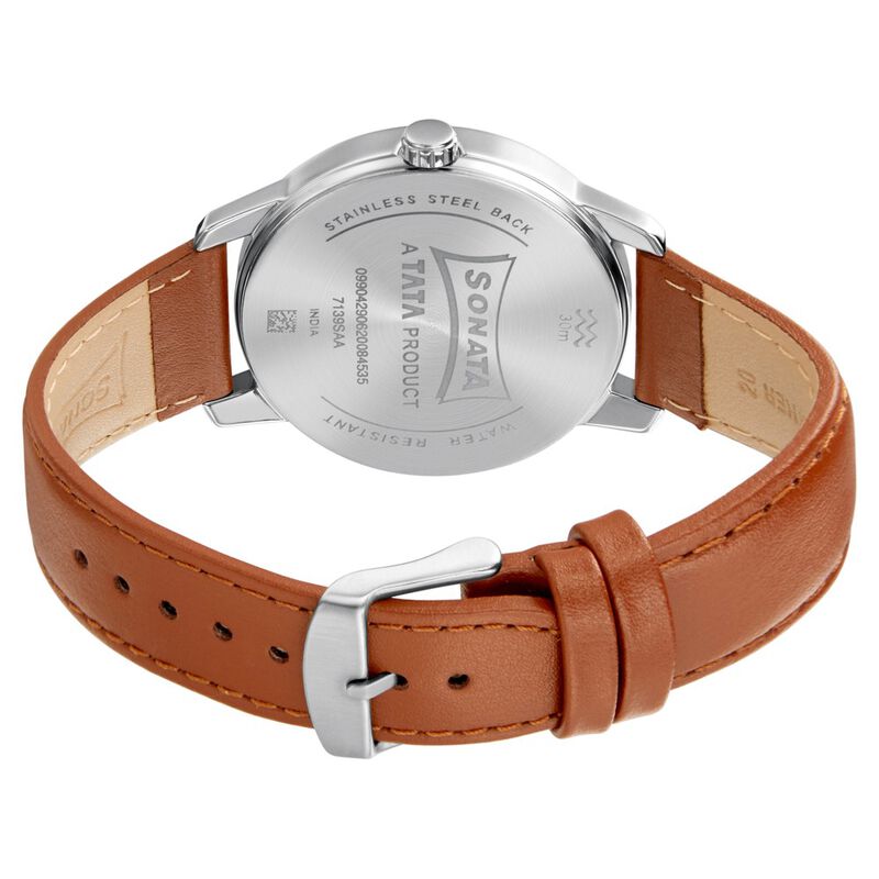 Sonata Quartz Analog Off White Dial Leather Strap Watch for Men - image number 3