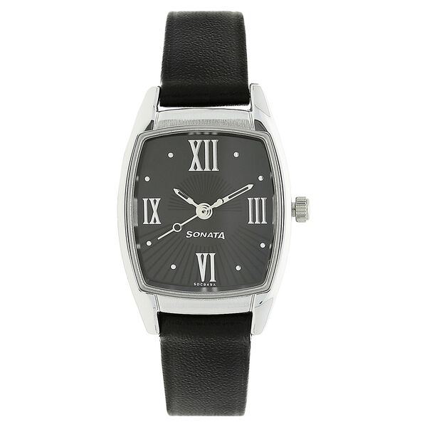 Sonata Quartz Analog Black Dial Leather Strap Watch for Women - image number 0