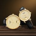 Sonata Sonata Gold Quartz Analog Champagne With Gold Coin Dial Black Leather Strap Watch For Women - image number 1