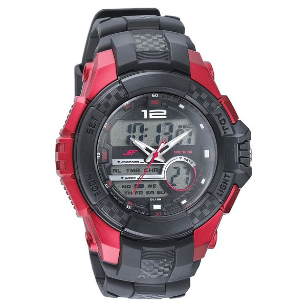 SF Quartz Analog Digital Black Dial PU Strap Watch for Men - image number 0