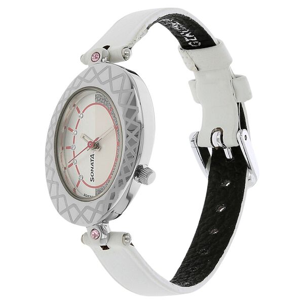 Sonata Quartz Analog Silver Dial Leather Strap Watch for Women - image number 1
