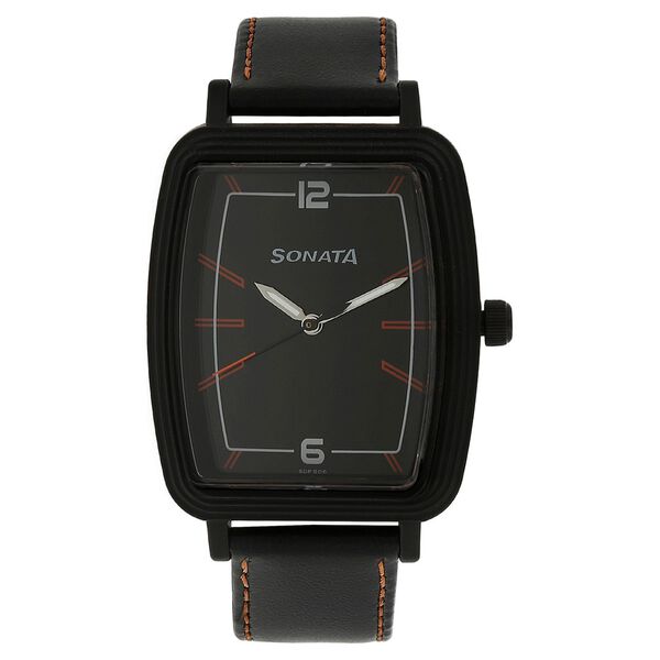 Sonata Quartz Analog Black Dial Leather Strap Watch for Men - image number 0