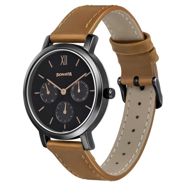 Sonata Multifunctions Blue Dial Women Watch With Leather Strap - image number 2