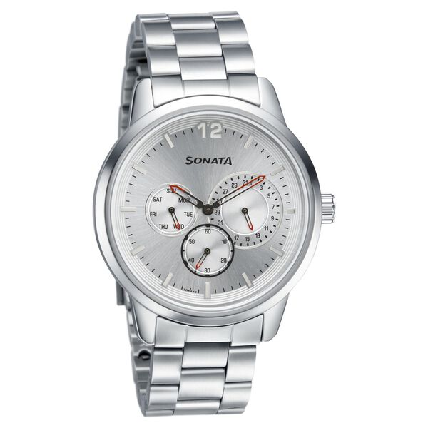 Sonata Quartz Analog Silver Dial Metal Strap Watch for Men - image number 0