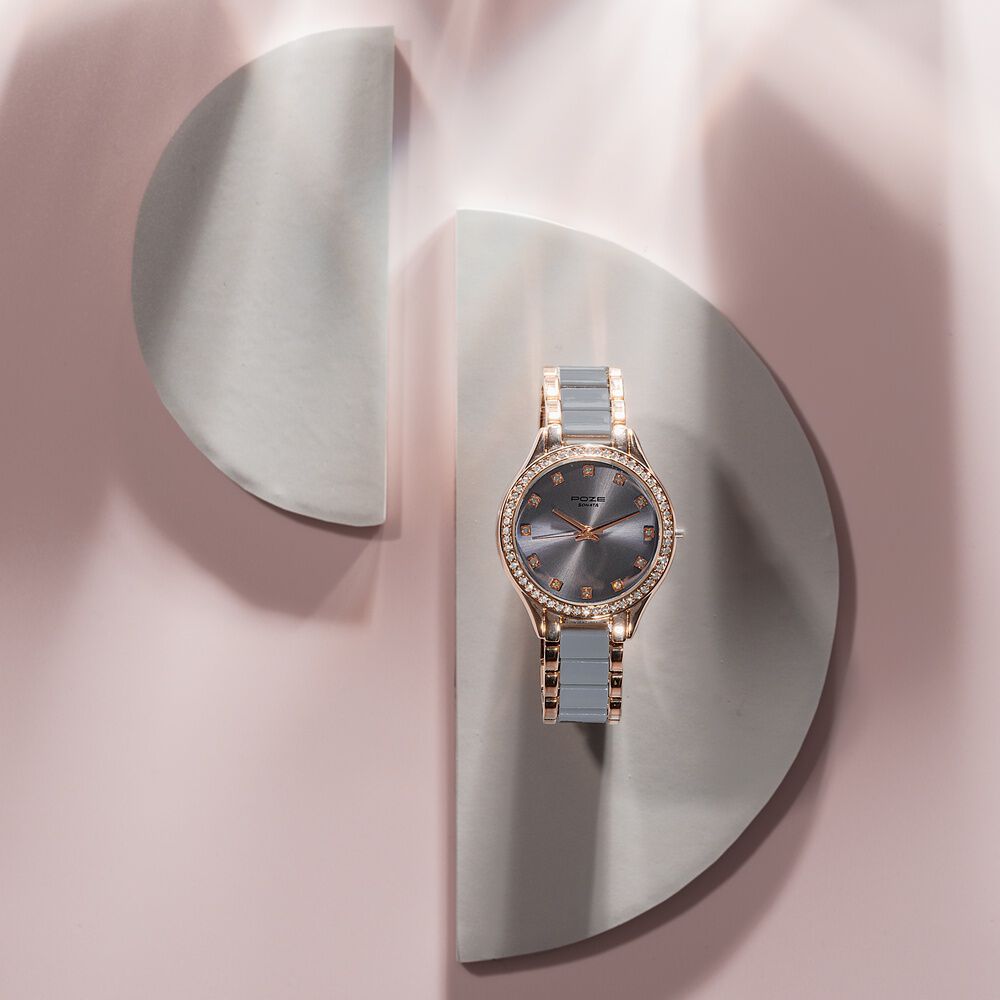 Sonata Poze Quartz Analog Grey Dial Metal Strap Watch For Women