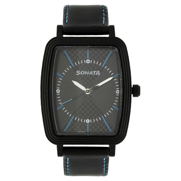 Sonata Quartz Analog Black Dial Leather Strap Watch for Men - image number 0