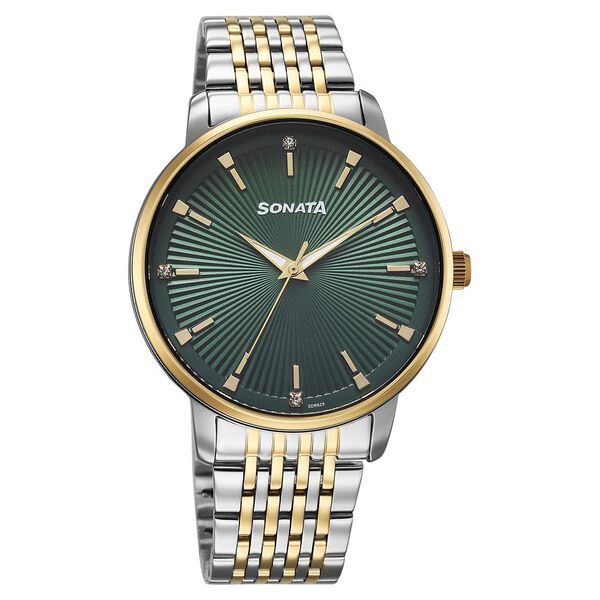 Sonata Eternia Quartz Analog Green Dial Metal Strap Watch For Men - image number 0