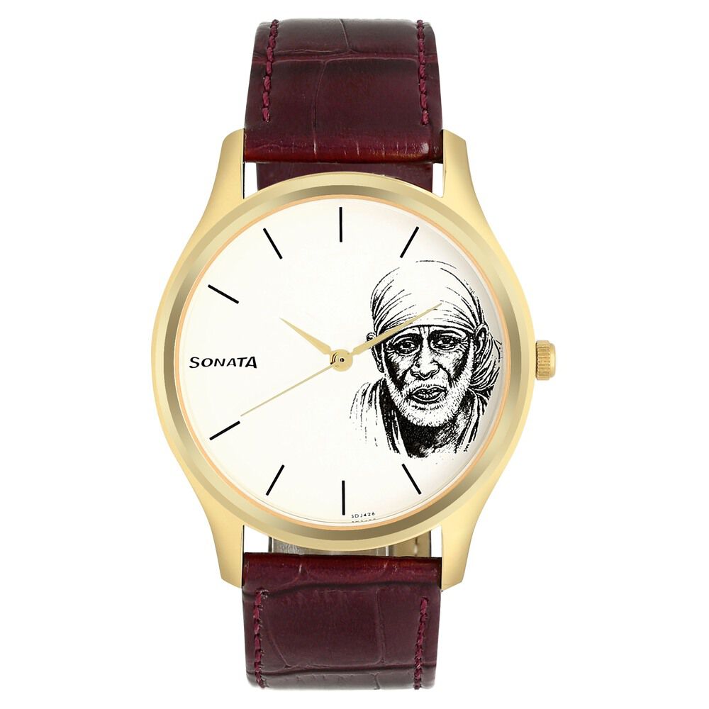 Buy Online Sonata Quartz Analog White Dial Leather Strap Watch for Men 77082yl05 p Sonata