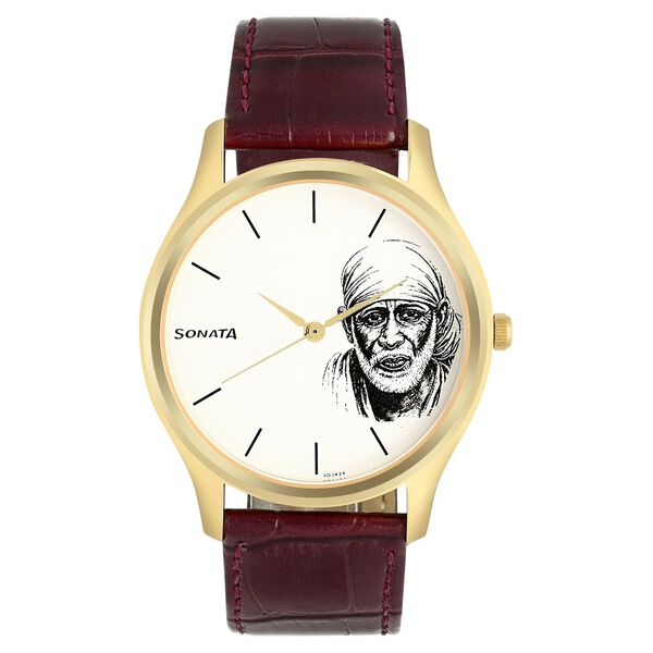 Sonata Quartz Analog White Dial Leather Strap Watch for Men - image number 0