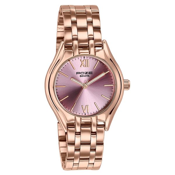 Poze By Sonata Quartz Analog Pink Dial Rose Gold Metal Strap Watch For Women - image number 2