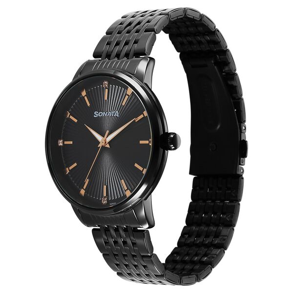 Sonata Eternia Quartz Analog Black Dial Metal Strap Watch For Men - image number 1