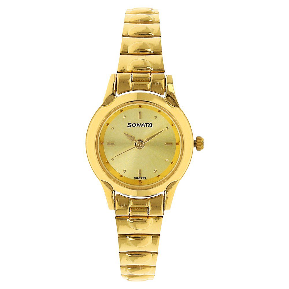 Buy Online Sonata Quartz Analog Champagne Dial Stainless Steel Strap Watch for Women ns8976ym06w Sonata