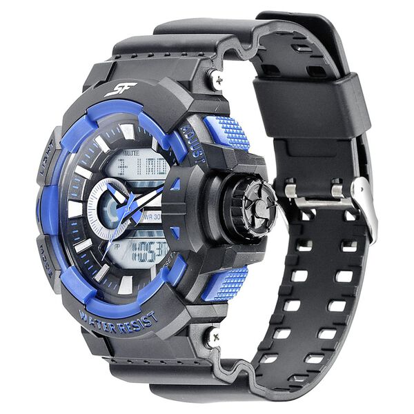 SF Quartz Analog Digital Black Dial PU Strap Watch for Men - image number 1