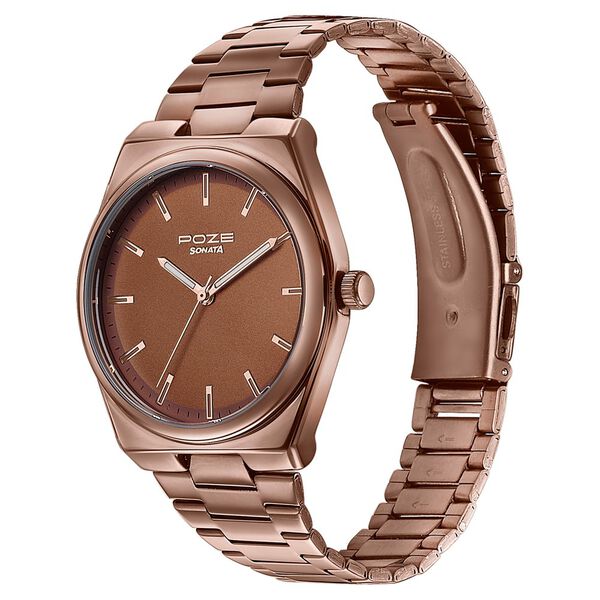 Sonata Poze Quartz Analog Brown Dial Brown Metal Strap Watch For Men - image number 4