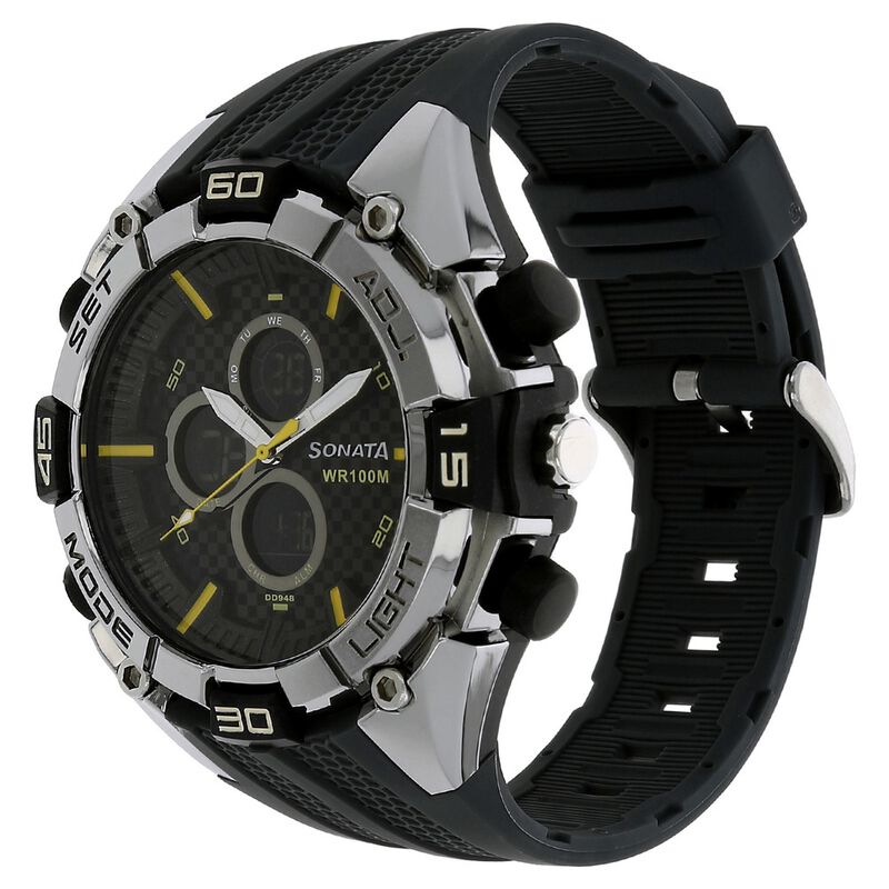 SF Quartz Analog Digital Black Dial Plastic Strap Watch for Men - image number 1