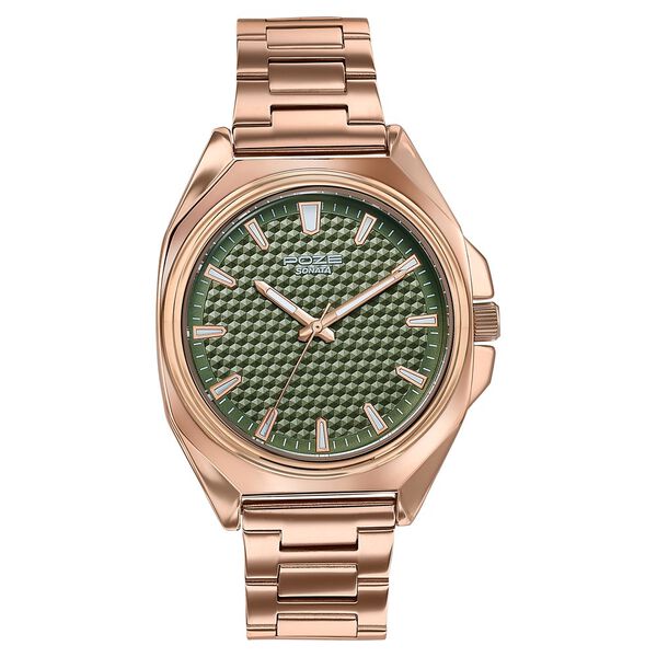 Poze By Sonata Quartz Analog Green Dial Rose Gold Metal Strap Watch For Men - image number 1