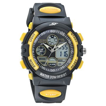 SF Quartz Analog Digital Black Dial PU Strap Watch for Men