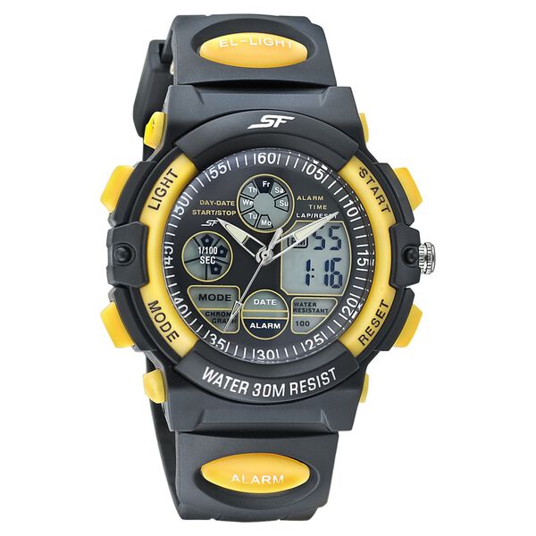 SF Quartz Analog Digital Black Dial PU Strap Watch for Men - image number 0