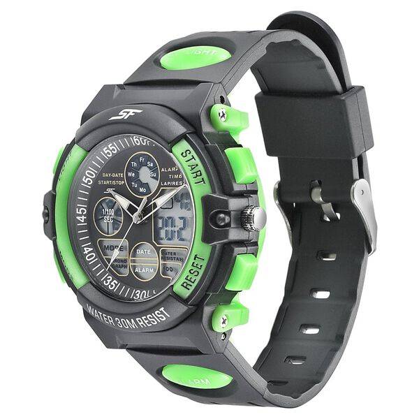 SF Quartz Analog Digital Black Dial PU Strap Watch for Men - image number 1