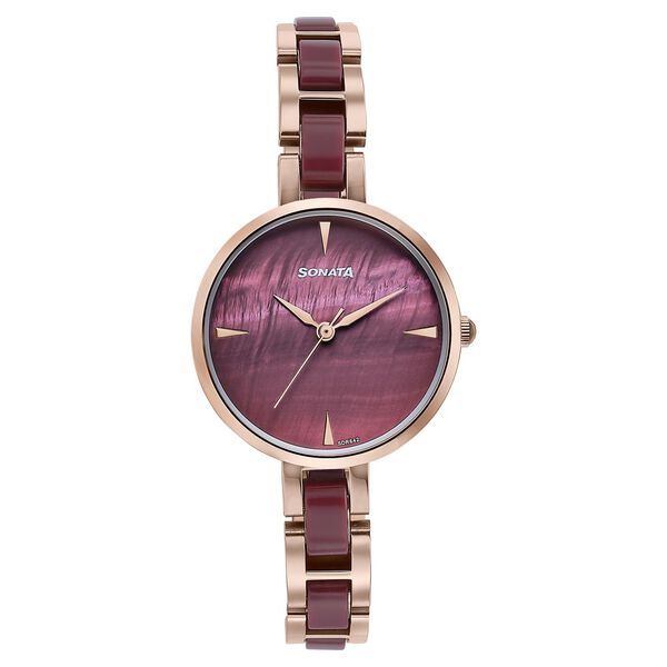Sonata Wedding Edit Quartz Analog Maroon Dial Stainless Steel With Acetate Strap Watch For Women - image number 1