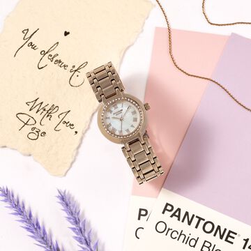Poze By Sonata Quartz Analog White Dial Rose Gold Metal Strap Watch For Women
