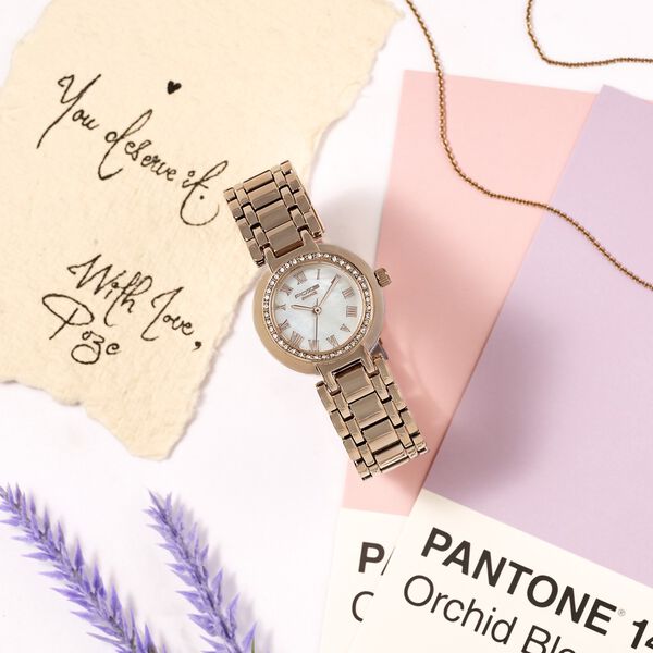 Poze By Sonata Quartz Analog White Dial Rose Gold Metal Strap Watch For Women - image number 0