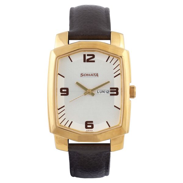 Sonata Quartz Analog with Day and Date White Dial Leather Strap Watch for Men - image number 0