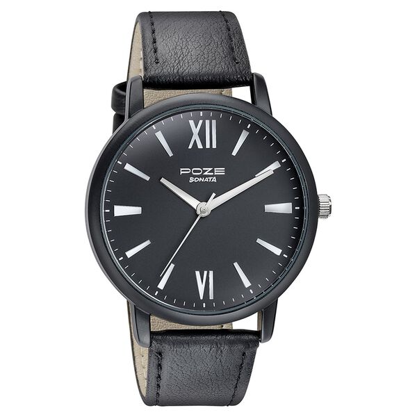 Sonata Poze Quartz Analog Black Dial Leather Strap Watch for Men - image number 2