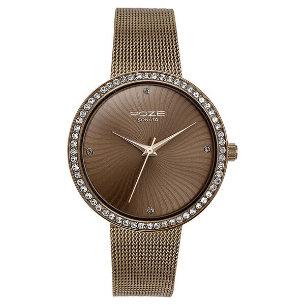 Sonata Poze Quartz Analog Brown Dial Mesh Strap Watch for Women - image number 1