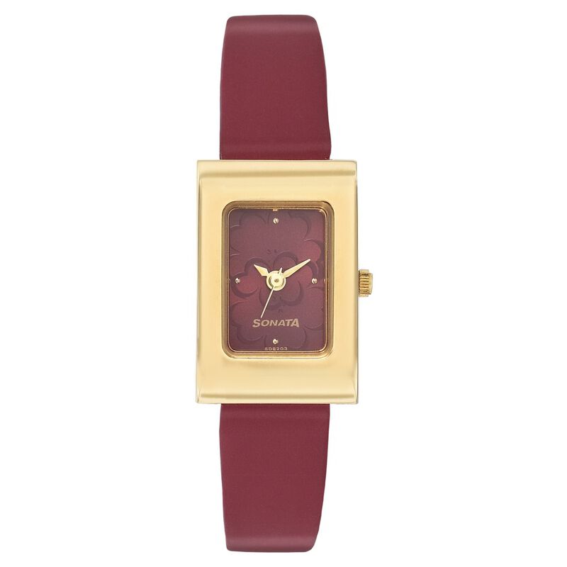 Sonata Quartz Analog Maroon Dial Leather Strap Watch for Women - image number 0