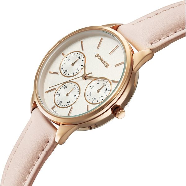 Sonata Eternia Quartz Multifunction Silver Dial Leather Strap Watch For Women - image number 2
