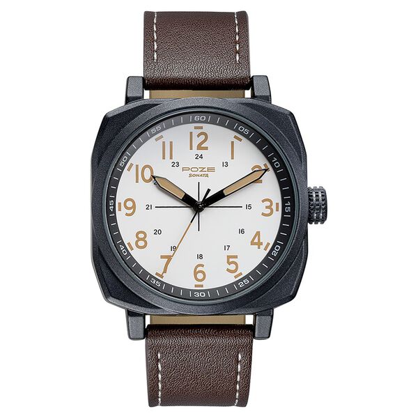 Sonata Poze Quartz Analog White Dial Leather Strap Watch for Men - image number 1